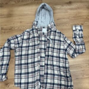 American Eagle Outfitters Plaid Hoodie - Navy and Cream